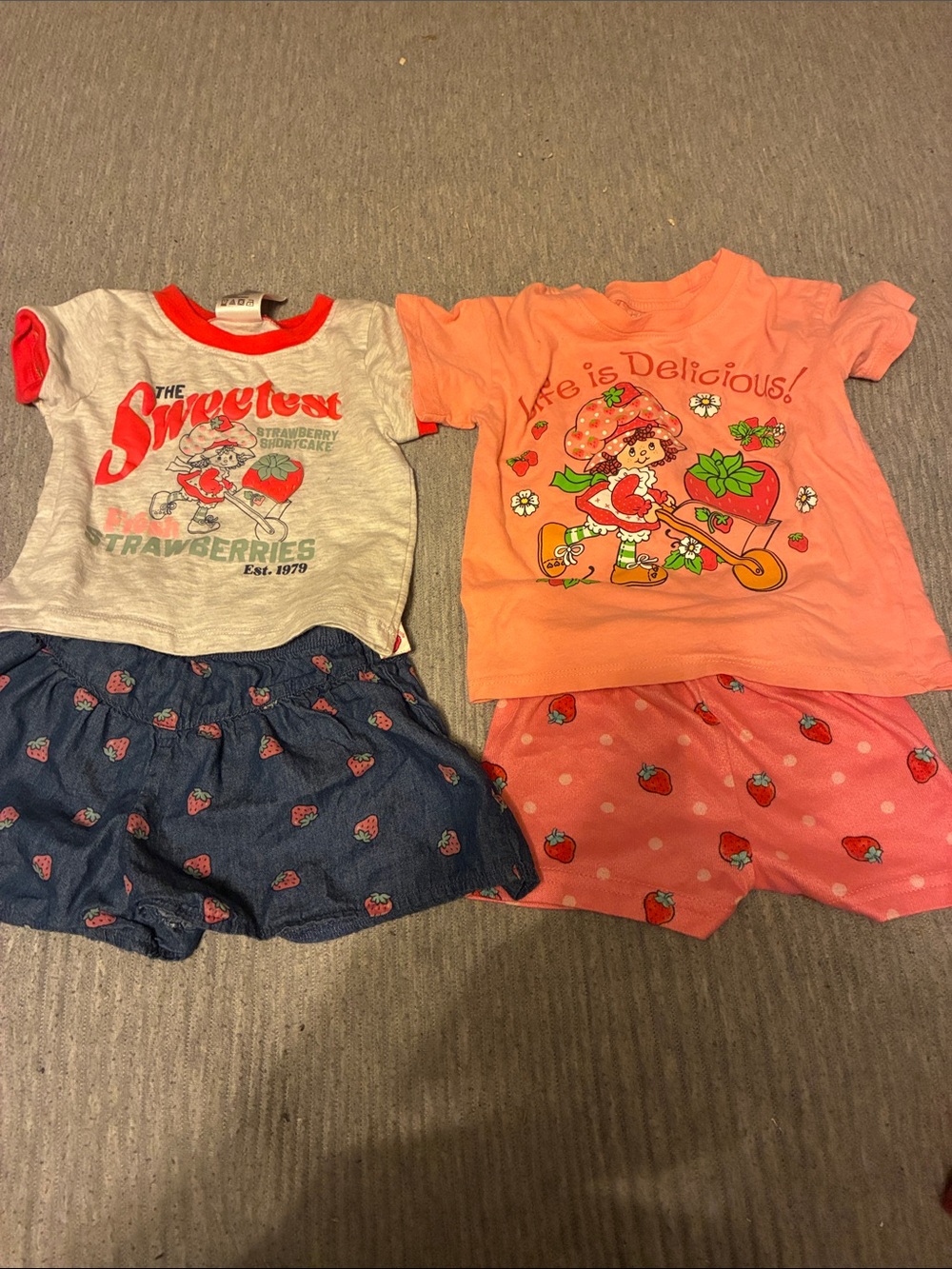 Girls Strawberry Graphic Pajama Set - Pink & Coral
